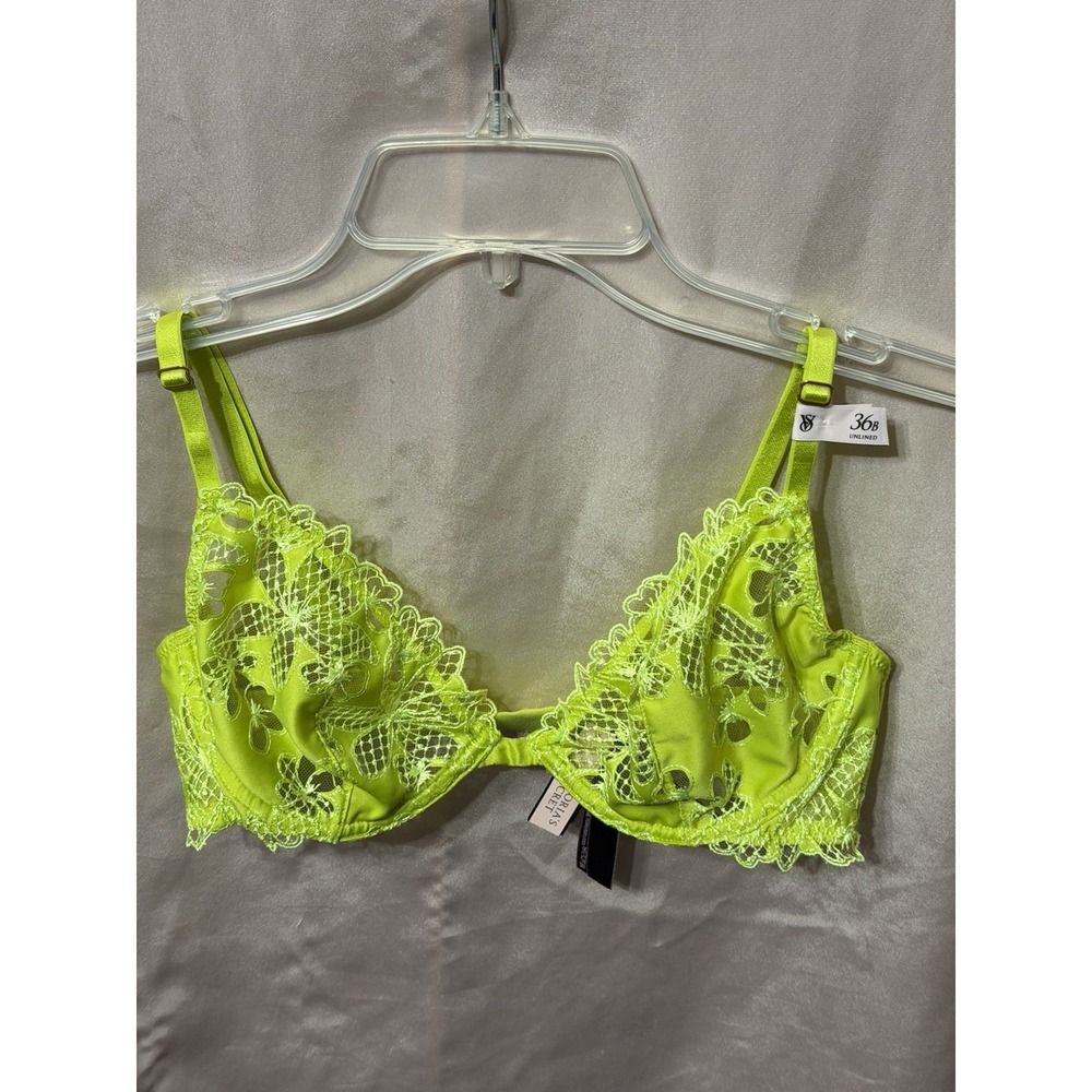 Victoria's Secret Very Sexy Fishnet Lace Low-Cut Demi 36B Neon Limelight Bra